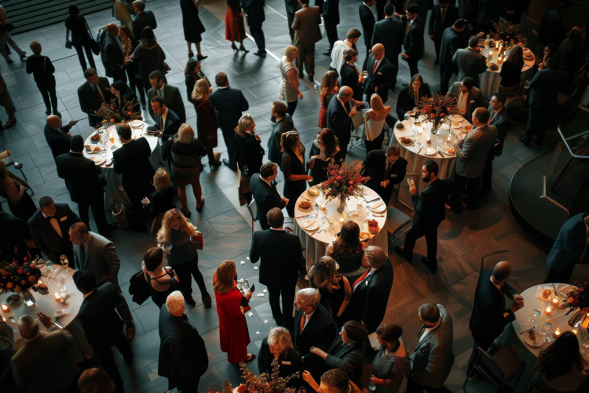 Gäste tauschen sich bei Empfang aus | Messestand